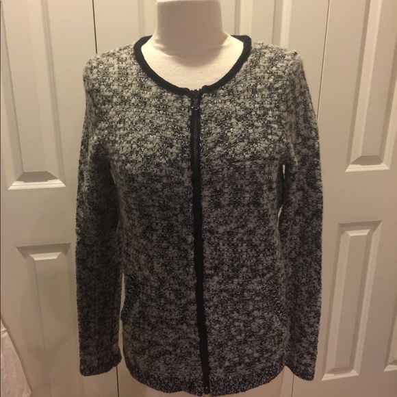 LOFT Small wool blend zippered cardigan w/ pockets - Picture 1 of 9